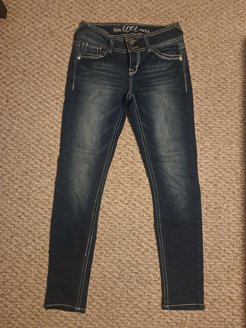 Wallflower Dark Indigo Skinny Jeans with White Contrast Stitching